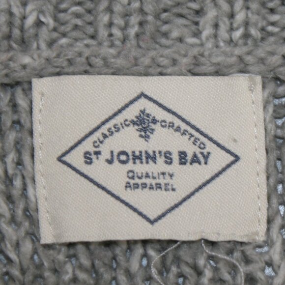 St. John's Bay Sweater Cable Knit Gray Classic Grey Crew Neck Winter Marled MED - Picture 6 of 13
